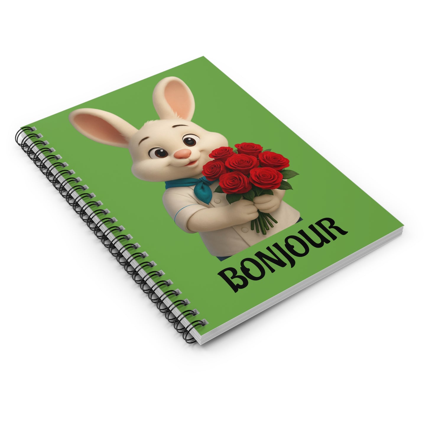 Cheerful Rabbit Spiral Notebook - Perfect for Notes, Journals, Gifts, Education, Kids, Bonjour Design