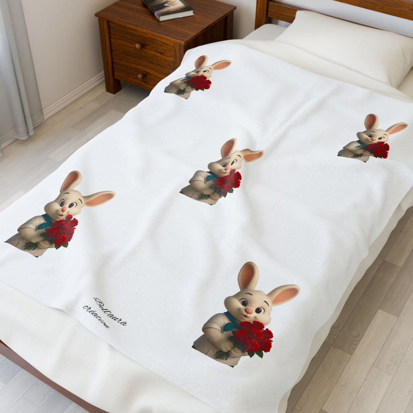 Cute Bunny Velveteen Plush Blanket - Cozy Decor for Kids' Rooms, Baby Showers, Easter, Gifts, Soft Snuggles