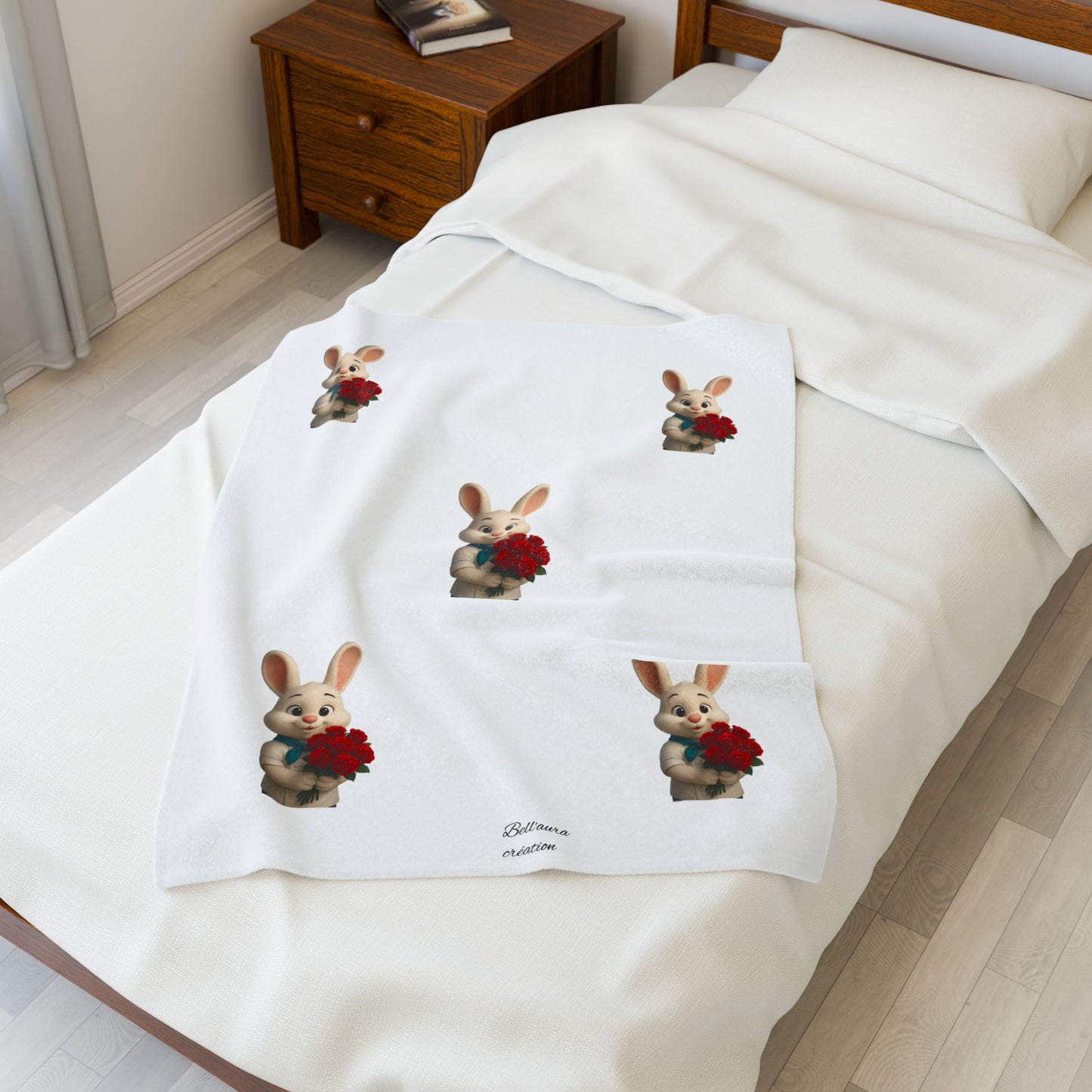 Cute Bunny Velveteen Plush Blanket - Cozy Decor for Kids' Rooms, Baby Showers, Easter, Gifts, Soft Snuggles