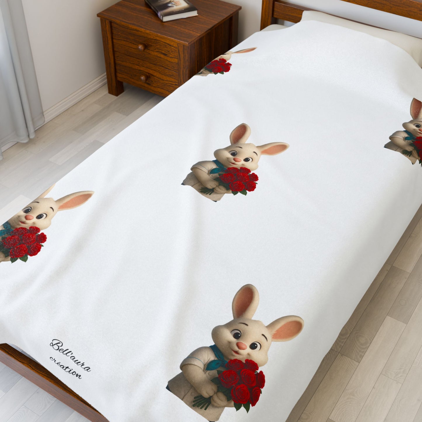 Cute Bunny Velveteen Plush Blanket - Cozy Decor for Kids' Rooms, Baby Showers, Easter, Gifts, Soft Snuggles