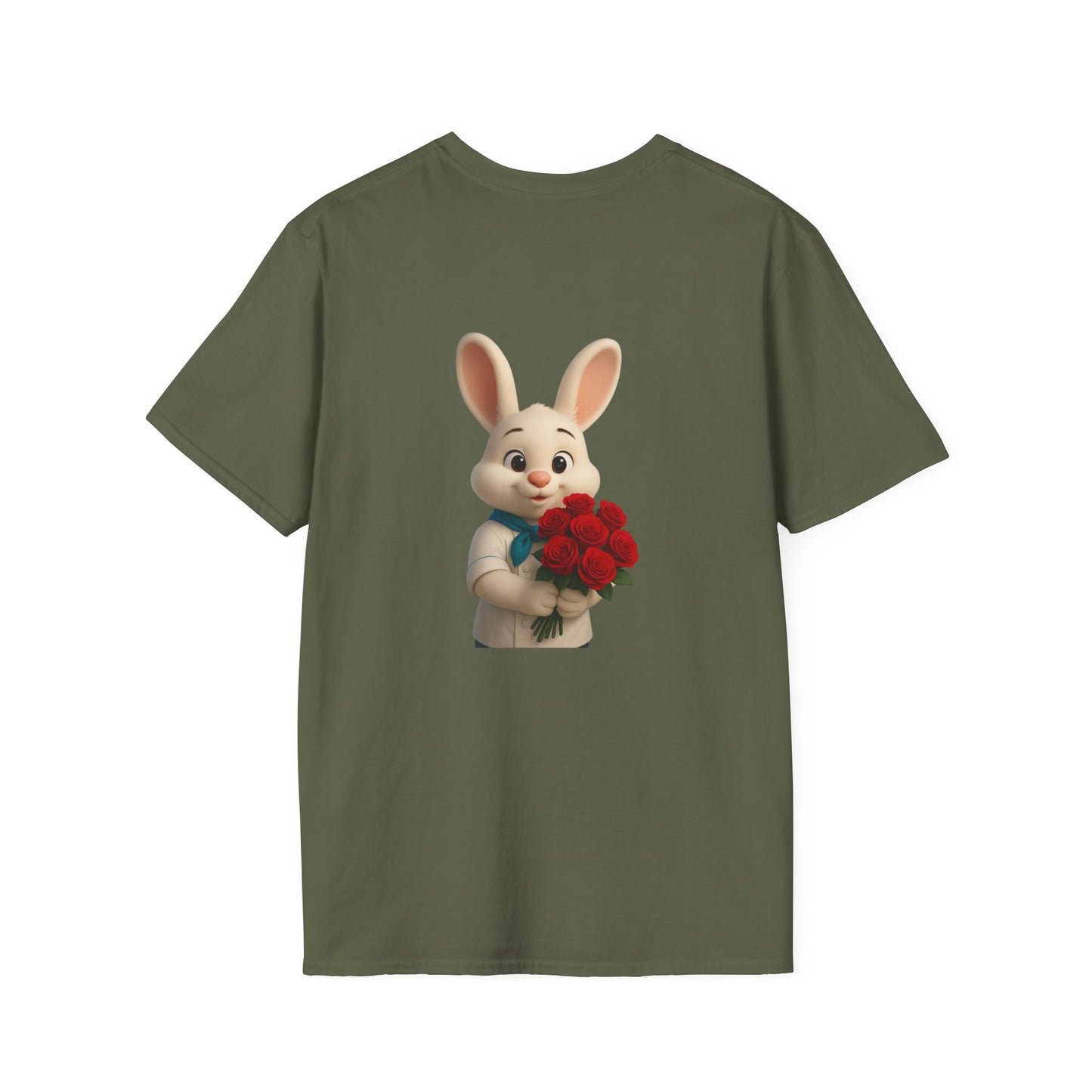 Cute Bunny Floral T-Shirt, Unisex Softstyle Tee for Easter, Gift for Kids, Happy Spring Apparel, Funny Bunny Shirt
