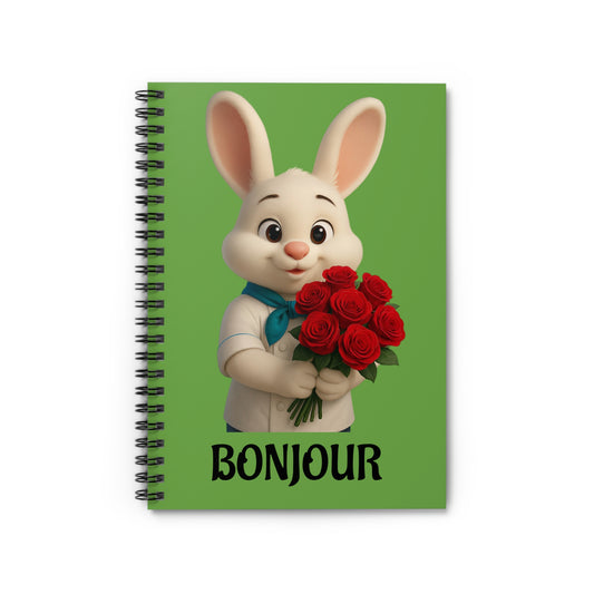 Cheerful Rabbit Spiral Notebook - Perfect for Notes, Journals, Gifts, Education, Kids, Bonjour Design