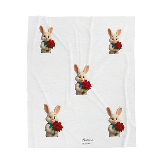 Cute Bunny Velveteen Plush Blanket - Cozy Decor for Kids' Rooms, Baby Showers, Easter, Gifts, Soft Snuggles