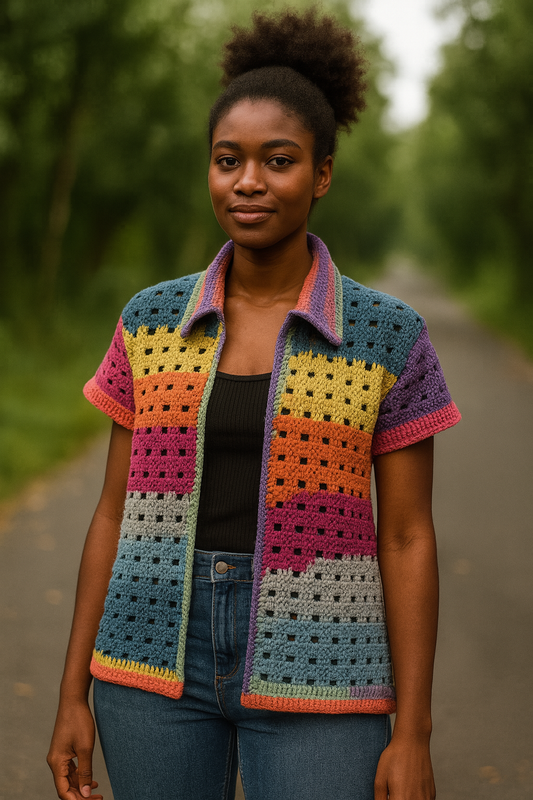 Chemise au Crochet Femme – Multicolore – Fait Main