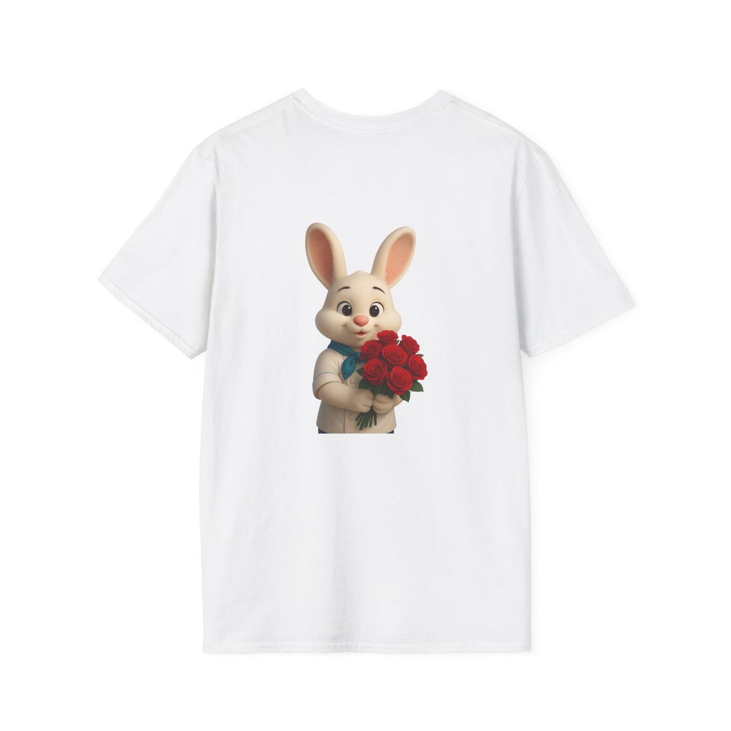 Cute Bunny Floral T-Shirt, Unisex Softstyle Tee for Easter, Gift for Kids, Happy Spring Apparel, Funny Bunny Shirt