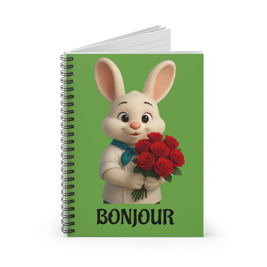 Cheerful Rabbit Spiral Notebook - Perfect for Notes, Journals, Gifts, Education, Kids, Bonjour Design